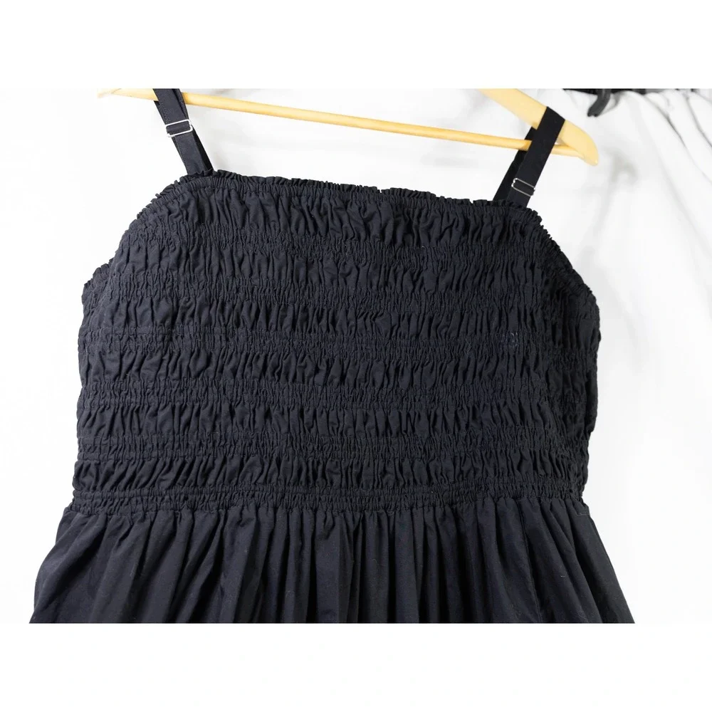 Lane Bryant Black Cotton Smocked Bodice Maxi Dress Plus Size 26/28 Adjustable
